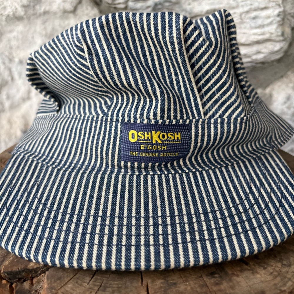 Vintage OshKosh B'Gosh Railroad Conductor Hat Hickory Stripe Denim 80s 90s - Picture 5 of 7